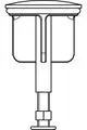 Ablaufstopfen in geradlinigem Design, abgebildet in einer technischen Zeichnung. Ideal Standard ist als Hersteller vermerkt.